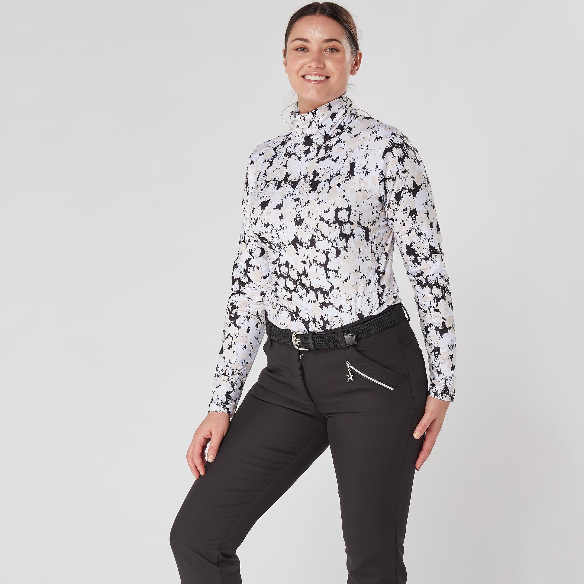 Swing Out Sister Olivia Ladies Golf Roll Neck Bleached Sand/Pearl Black